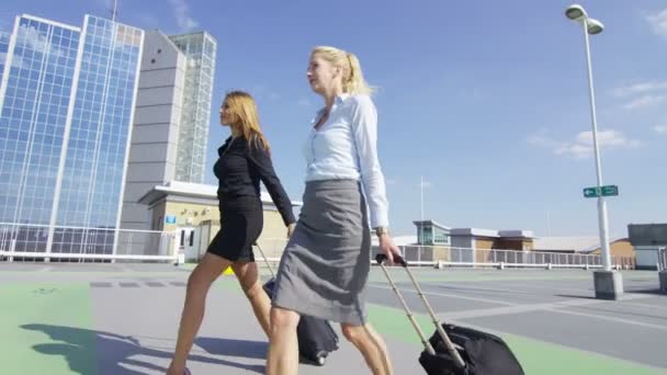 Havaalanı Bagaj ile yürüme iş kadınları — Stok video