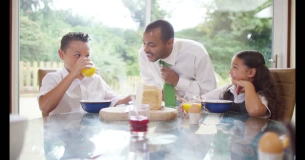 Family at breakfast time — Stock Video