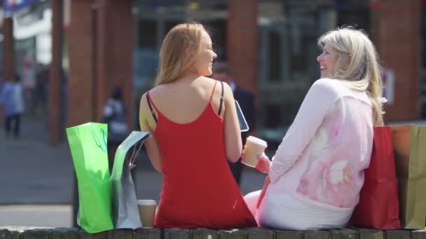 母亲和女儿在购物过程中获得乐趣 — 图库视频影像