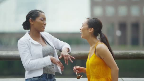 Amigas chateando al aire libre — Vídeo de stock