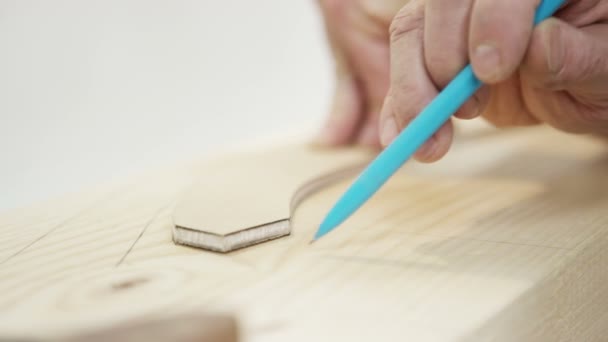 Menuisier mesurant le bois prêt à être coupé — Video