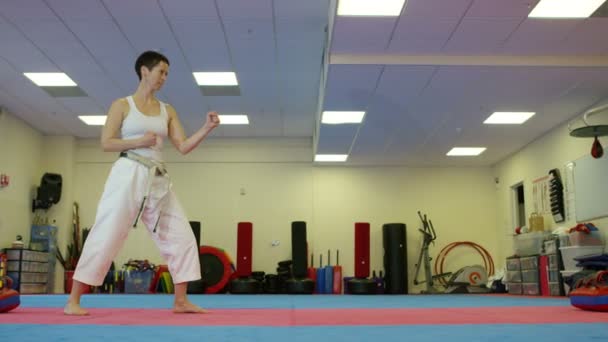 Artista marcial practicando algunos movimientos — Vídeos de Stock