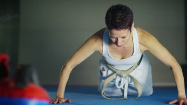 Artista marcial trabajando en el entrenamiento de fuerza — Vídeos de Stock