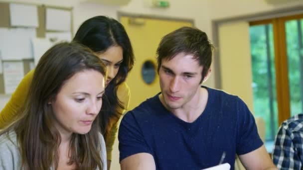 Grupo de estudantes que trabalham na faculdade — Vídeo de Stock