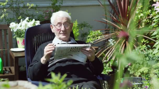 Homem idoso fazendo um quebra-cabeça de palavras cruzadas — Vídeo de Stock