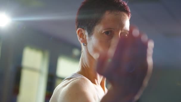 Artista marcial practicando algunos movimientos — Vídeos de Stock