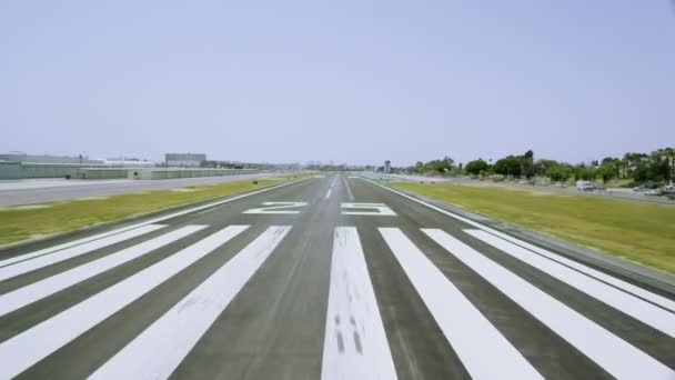 Aerial view taking off runway — Stock Video