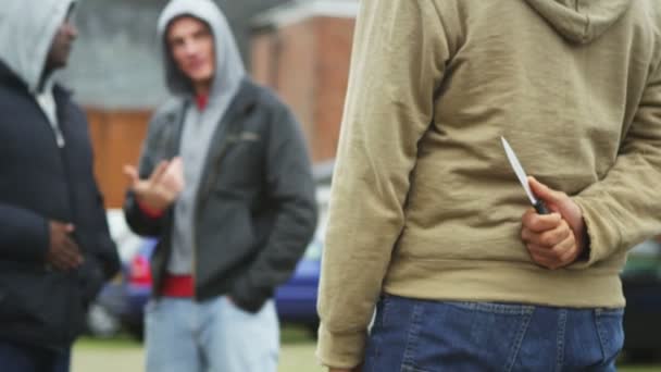 Rival gang members face off on street — Stock Video