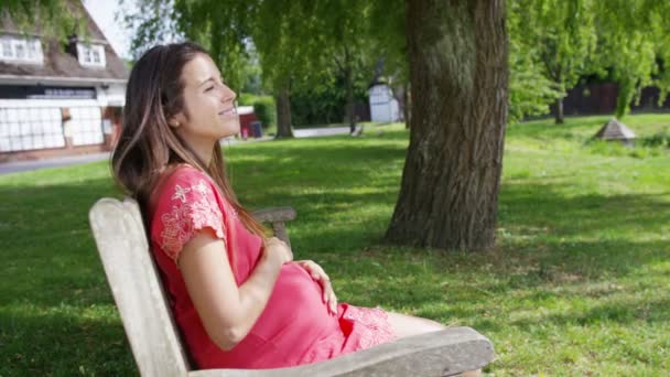 Mujer embarazada relajándose en el parque — Vídeos de Stock