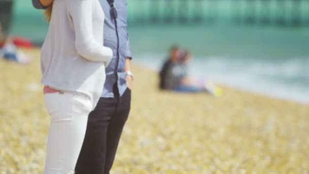 Kameraya gülümseyen plajda couple — Stok video