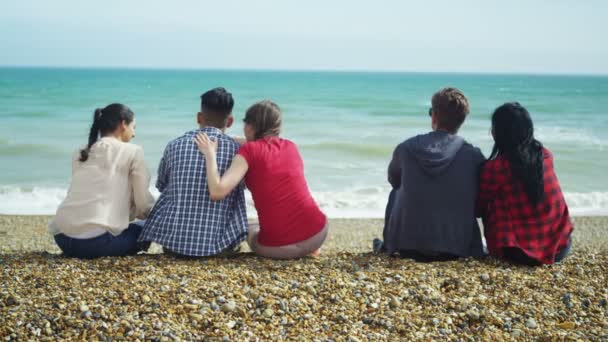 Freunde hängen am Strand herum — Stockvideo