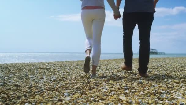 Paar wandeling langs het strand — Stockvideo