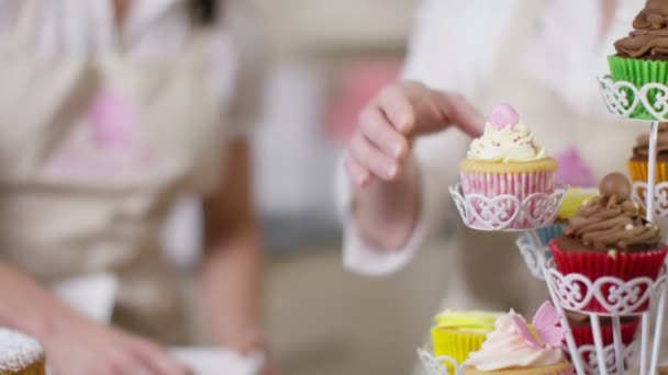 Женщины-партнеры по пекарному бизнесу — стоковое видео