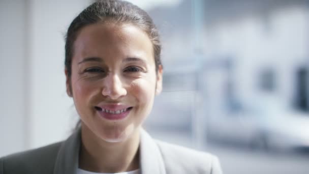 Mujer de negocios sonriendo en la cámara — Vídeo de stock