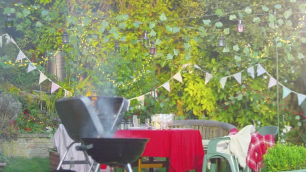 Fest scene med flammende bbq – Stock-video