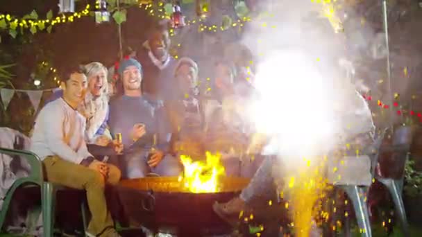 Amigos assistindo fogos de artifício — Vídeo de Stock