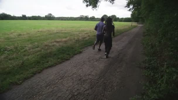 Uomo e donna che fanno jogging nel parco — Video Stock