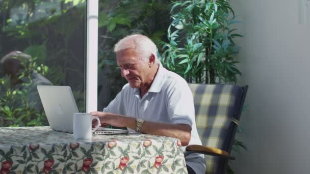 ラップトップ コンピューターを持つ年配のカップル — ストック動画