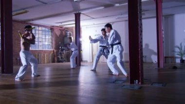 Dövüş sanatları savaşçı nunchaku kullanır