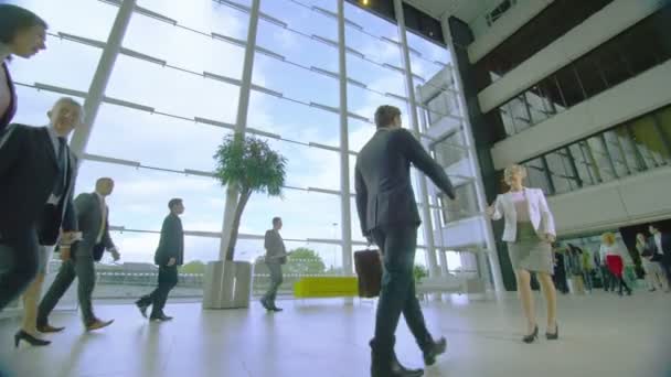 Businessman and businesswoman shake hands — Stock Video