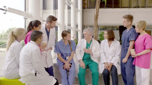 Медицинская команда проводит групповое обсуждение — стоковое видео