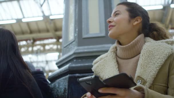 Mulher usando um aplicativo no telefone inteligente — Vídeo de Stock