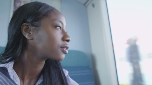 Tren yolculuğu sırasında çalışma iş kadını — Stok video