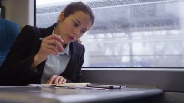 Kvinnliga verkställande arbetar på hennes digital tablet — Stockvideo