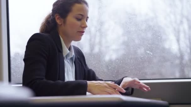 Ejecutivo femenino hablando en el teléfono móvil — Vídeo de stock