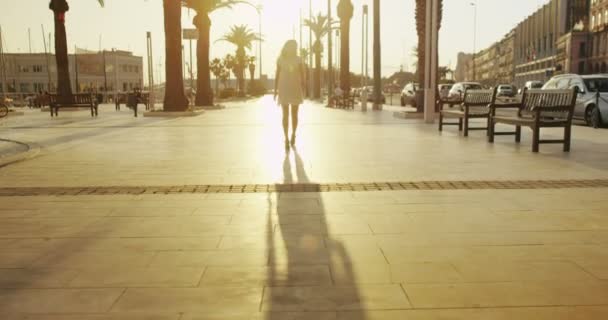 Женщина, гуляющая по городу — стоковое видео