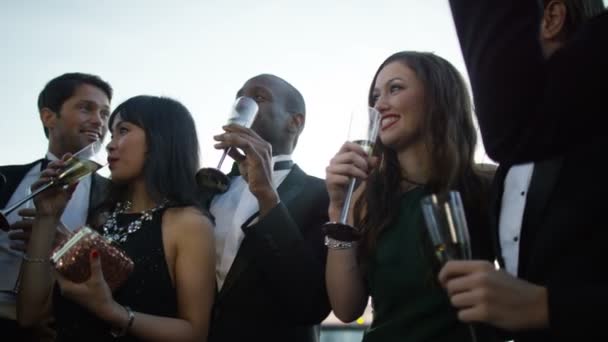 Друзі, п'є шампанське — стокове відео