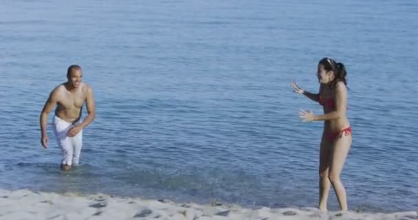 Couple splashing at the beach — Stock Video