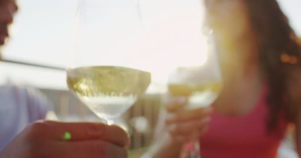 Pareja bebiendo vino — Vídeo de stock
