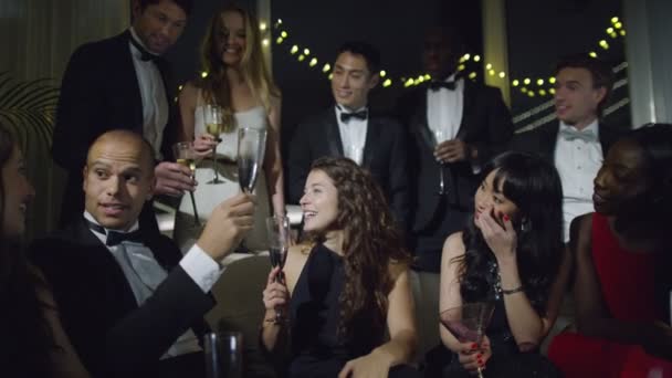 Друзья пьют шампанское — стоковое видео