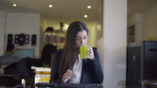 Kantoor werknemer werkt op haar computer — Stockvideo