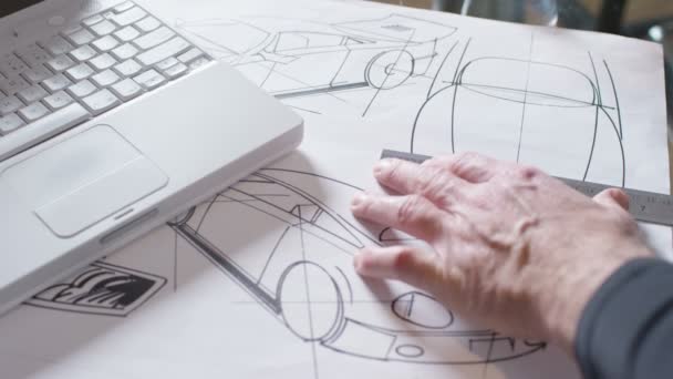 Mani disegno disegni di design automobilistico — Video Stock