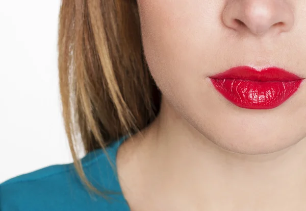 Imagen de cerca labios de mujer con maquillaje — Foto de Stock