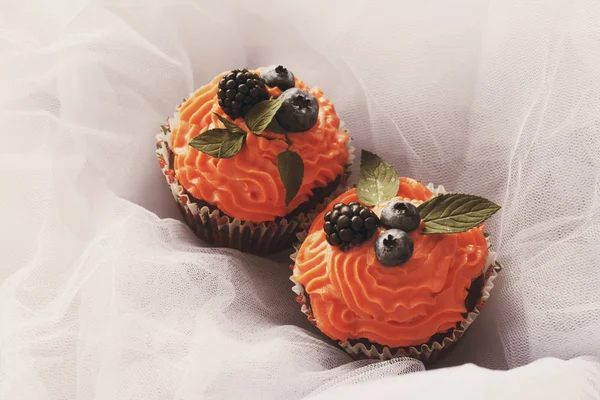 Picture of creamy cake with blueberries and mint — Stock Photo, Image