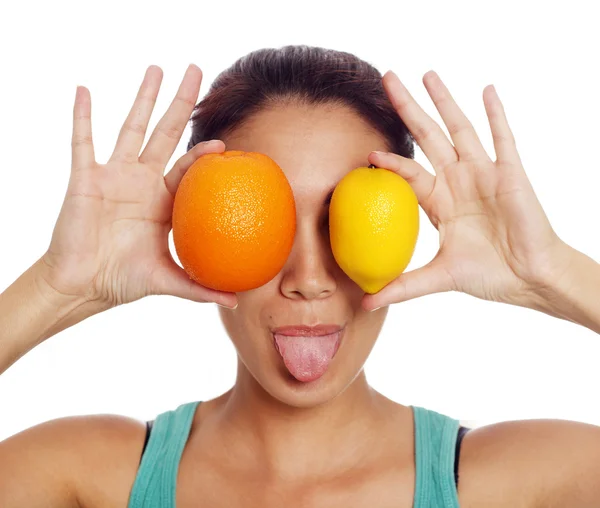 Mujer joven con limón y naranja —  Fotos de Stock