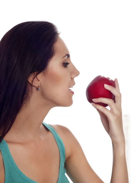 Portrait of beautiful woman with an apple — Stock Photo, Image