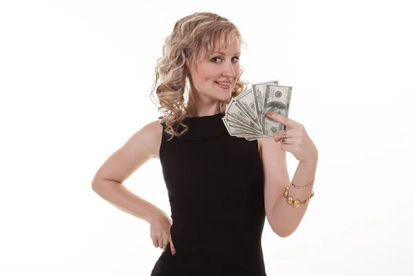 Young woman holding dollars — Stock Photo, Image