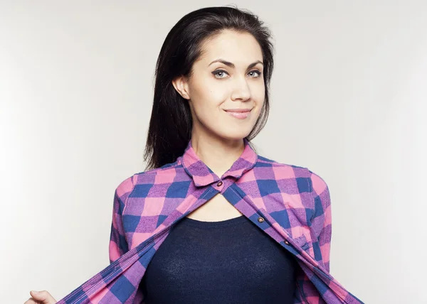 Retrato de mulher bonita como supergirl — Fotografia de Stock