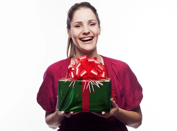 Young beautiful woman with present Stock Image