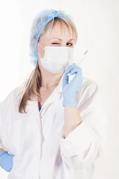Young pretty doctor with syringe — Stock Photo, Image