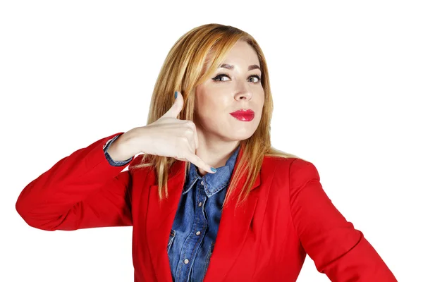 Portrait of young  business woman showing showing hand sign like — Stock Photo, Image