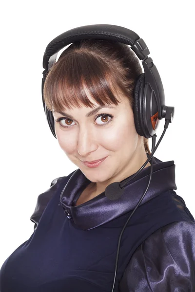 Krásná moderátorka operátor s headsetem — Stock fotografie