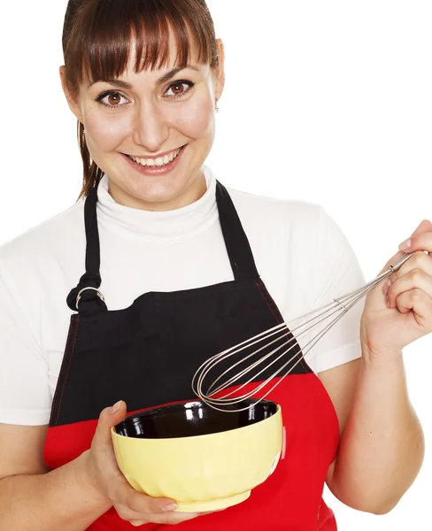 Mladá šťastná žena vaření izolované pozadí — Stock fotografie