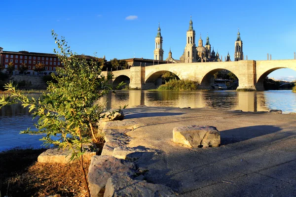 Katedra i ebro river w Saragossie. Aragon, Hiszpania — Zdjęcie stockowe