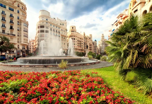 Fountain in main square, Valencia, Spain — Stock Photo, Image