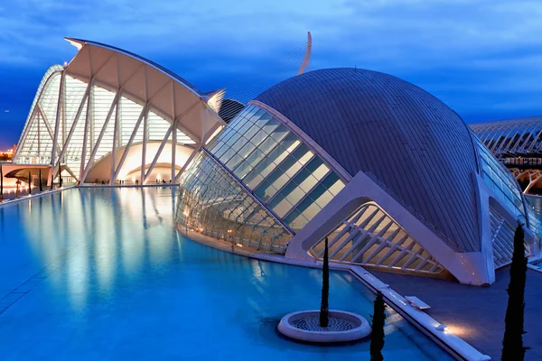 Evening view over the L'Hemisferic, planetarium and laserium in the City of Arts and Science, Valencia Spain Stock Image